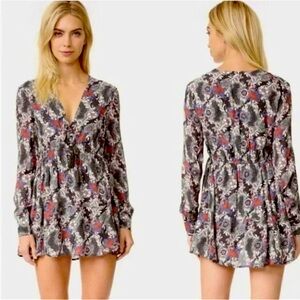 Free People Print Long Sleeve  Mini Dress